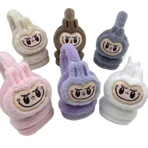 Monster Rabbit Cute Warm Fluffy Plush Face Earmuff Gift Labubu Style White Only